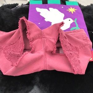 Rue 21 Denim Burgundy Wine Cut Off Jean Short Shorts Crochet Lace Juniors 13/14